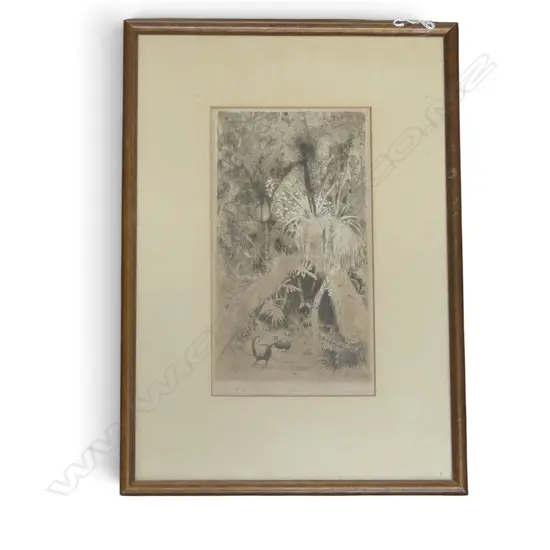 FRAMED ETCHING IN THE HEART OF THE BUSH SIGNED TREVER LLOYD H230 W130MM