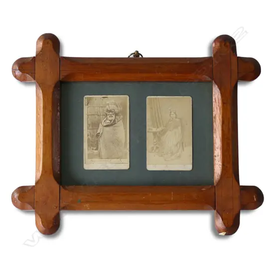 CARVED COLONIAL TOTARA FRAMED CARTE de VISITE PHOTO PRINTS SHOWING CHIEF HORMOMONO & WIFE(?), 270 x 340mm