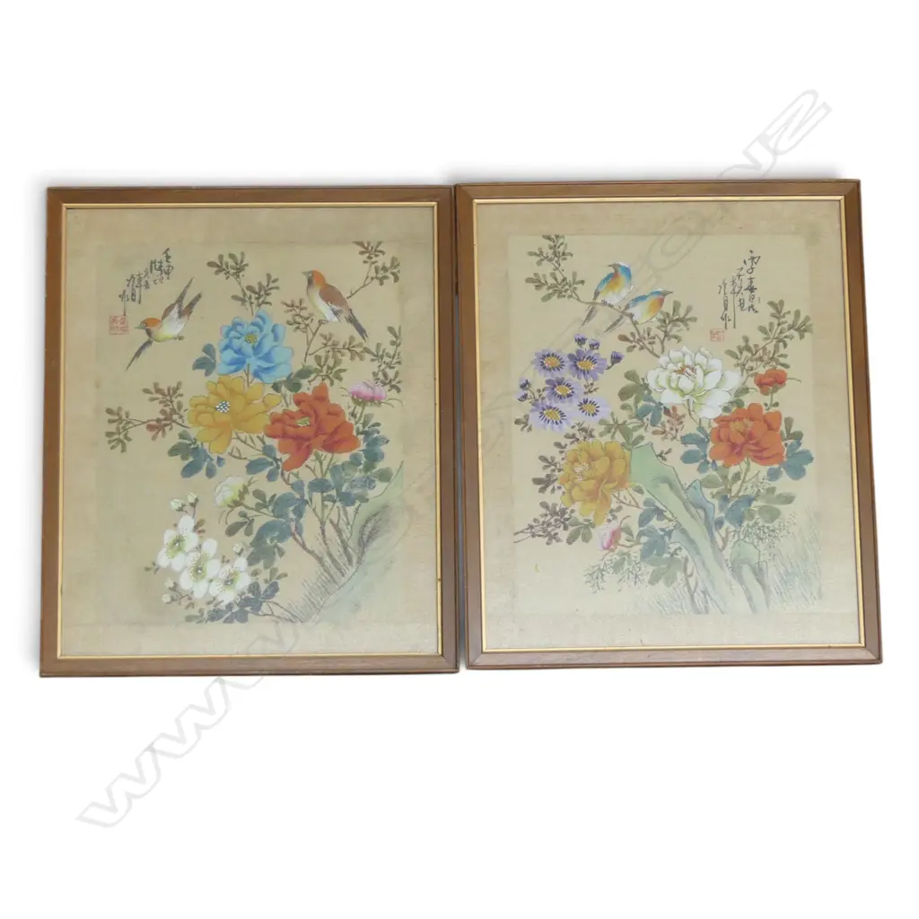 PR VINTAGE CHINESE SIGNED WITH POEM W/CS BIRDS & FLOWERS H230 W190MM Image 1++