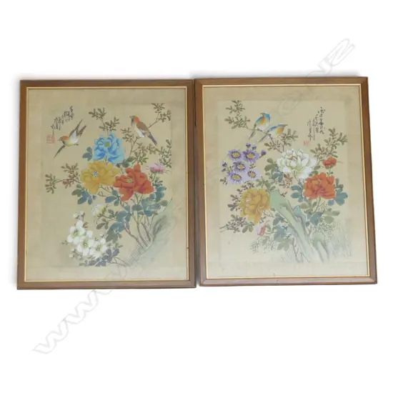 PR VINTAGE CHINESE SIGNED WITH POEM W/CS BIRDS & FLOWERS H230 W190MM