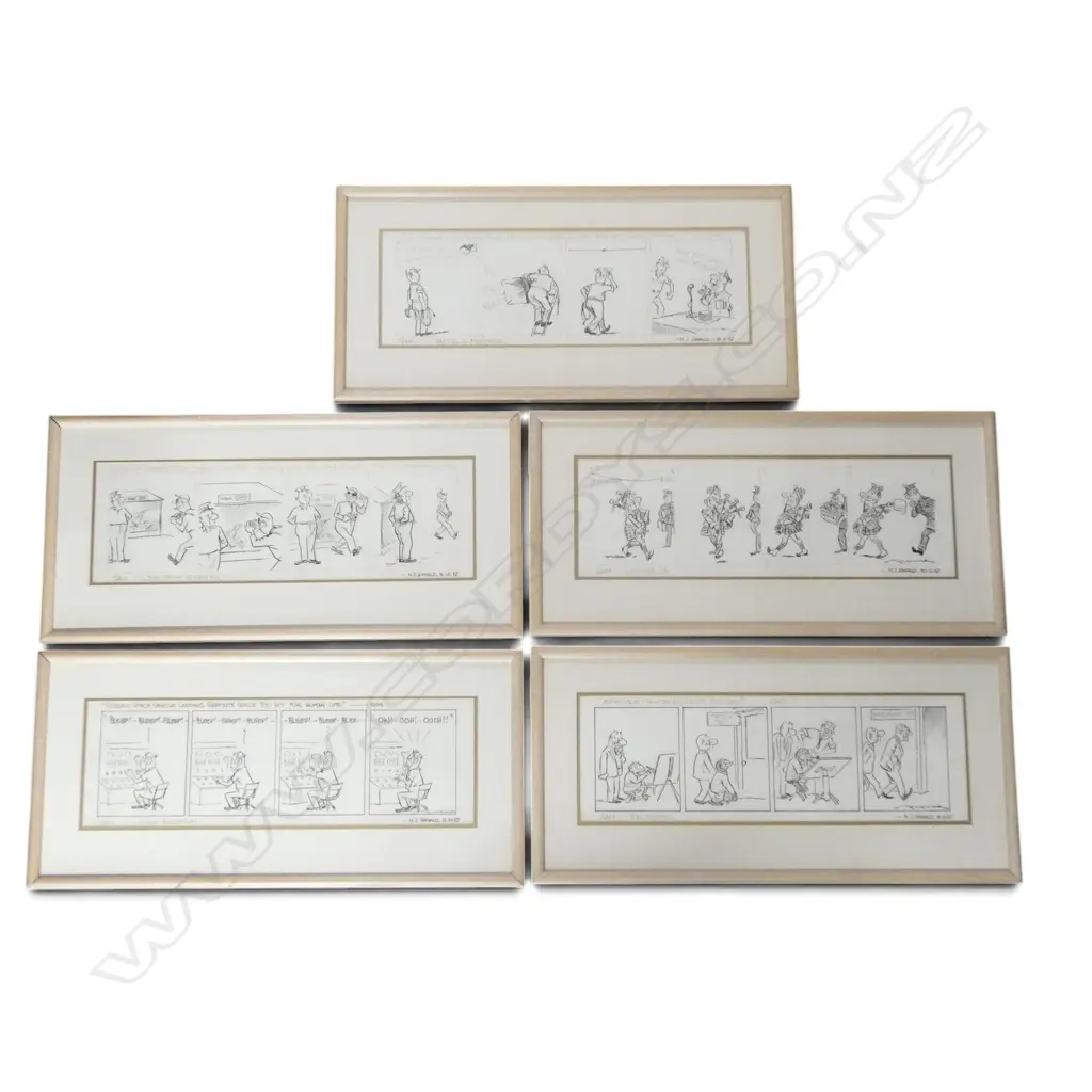 5 ORIGINAL 1967 MINHINNICK CARTOONS, 165x520mm Image 1++