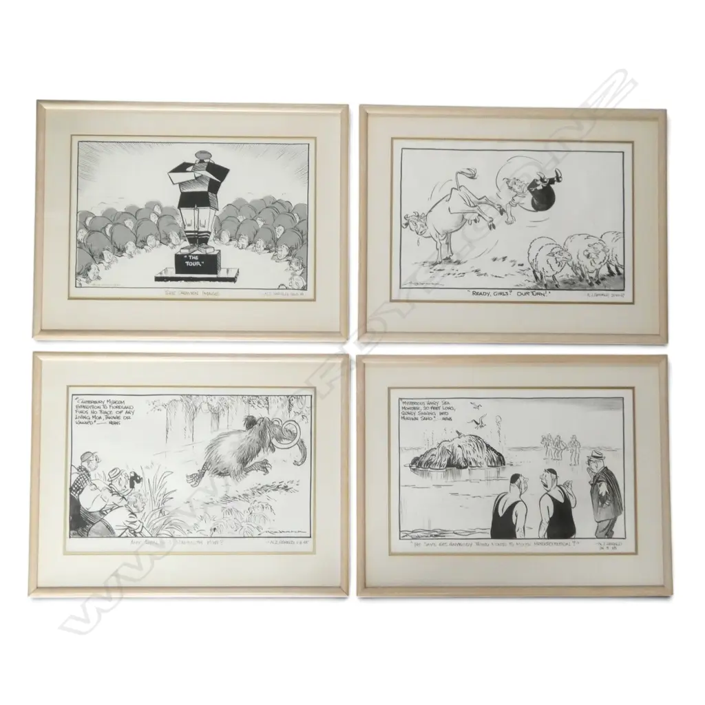 4 ORIGINAL MINHINNICK CARTOONS, 300x475mm Image 1++