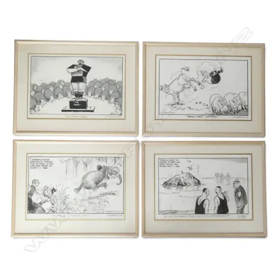 4 ORIGINAL MINHINNICK CARTOONS, 300x475mm