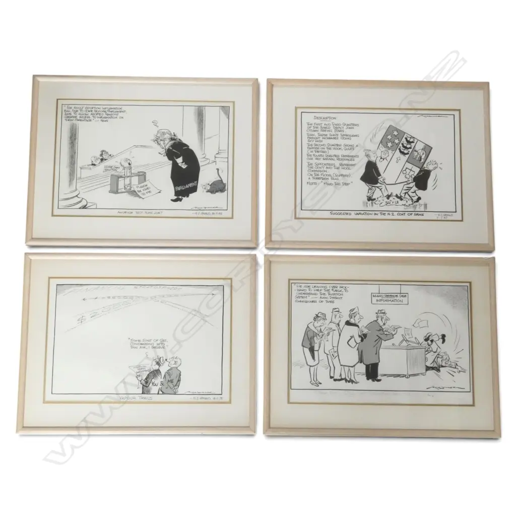 4 ORIGINAL MINHINNICK CARTOONS, 300x475mm Image 1++