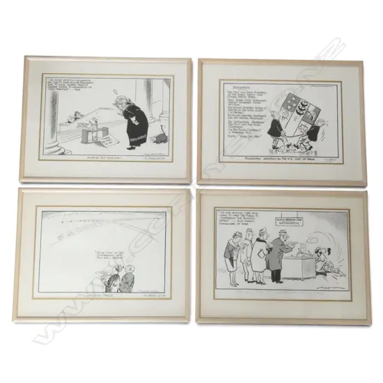 4 ORIGINAL MINHINNICK CARTOONS, 300x475mm