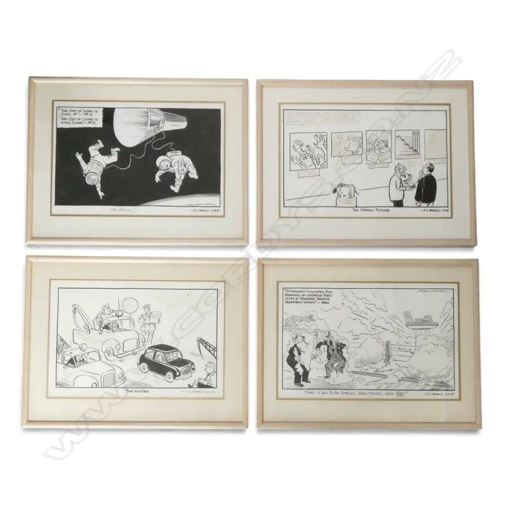 4 ORIGINAL MINHINNICK CARTOONS, 300x475mm Image 1++