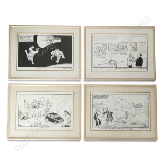 4 ORIGINAL MINHINNICK CARTOONS, 300x475mm