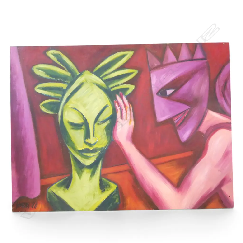ROGER STAPLES (1942-2025) 'ANGEL AND SCULPTURE' OIL ON BOARD, SIGNED & DATED 1988 600x800mm Image 1++