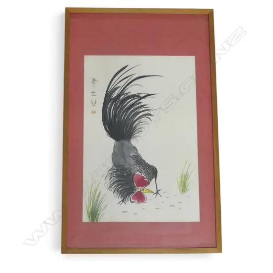 FRAMED CHINESE W/C COCKRELL SIGNED H400 W270MM