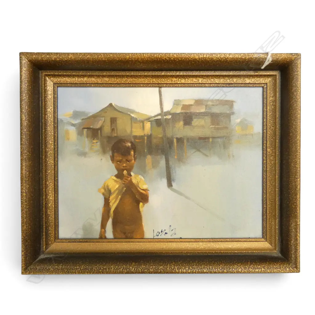 MID CENTURY OIL ON BOARD ASIAN CHILD SIGNED H230 W290MM Image 1++