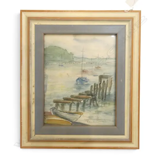 FRAMED W/C YAGHTS AT REST SIGNED PRISILLA CATTEL H240 W190MM