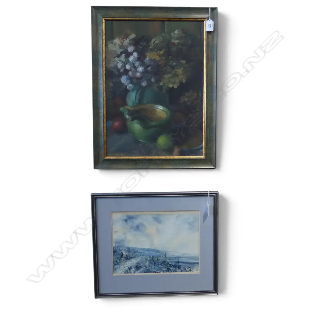 F.H. BACON, SQUALLS OVER THE BAY, WWATERCOLOUR 210x285mm & FLORAL STILL LIFE  Image 1++