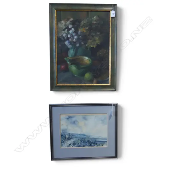 F.H. BACON, SQUALLS OVER THE BAY, WWATERCOLOUR 210x285mm & FLORAL STILL LIFE 