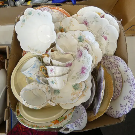 BOX LOT EDWARDIAN CHINA TUREENS DISHES CSPS ETC
