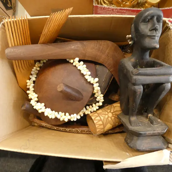 ASST. WOODEN PACIFIC ITEMS; KAVA BOWL, FIGURES ETC