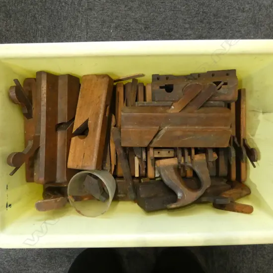2 BOXES ANTIQUE WOODEN WOOD WORKING TOOLS