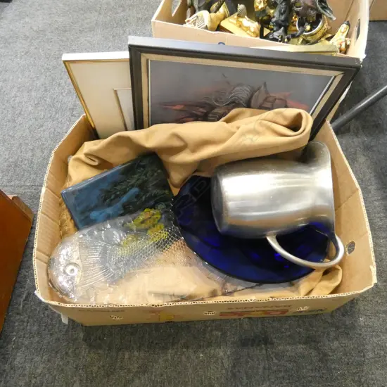 2 PRINTS; MALCOLM WARR, ZAMBUCKA, WWII CANVAS BAG, US MARINE CORPS JUG ETC
