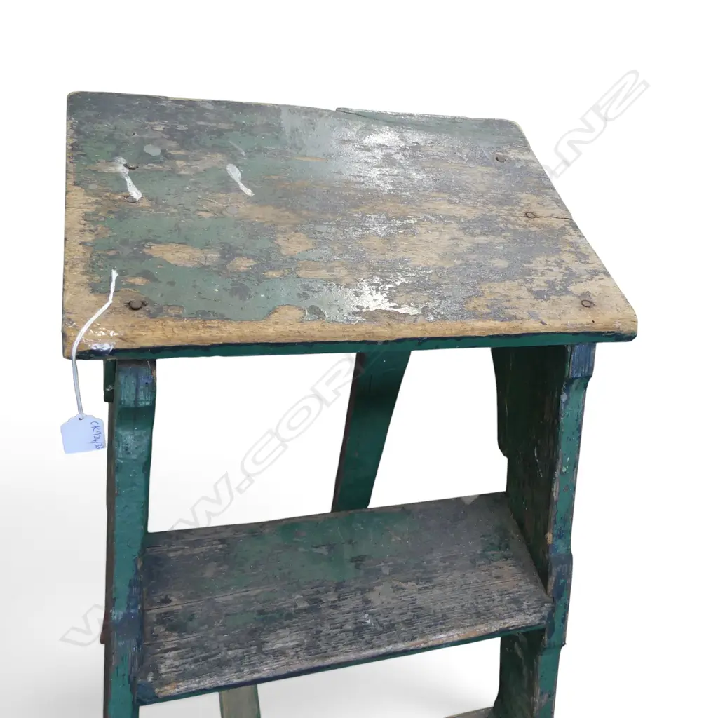GREEN PAINTED WOODEN LADDER H.1280mm Image 1++