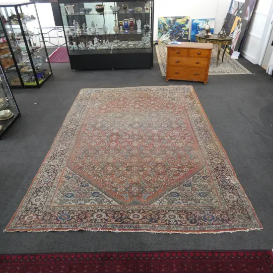 HAND KNOTTED WOOL PILE HERATI RUG wear & damage 3810x2710mm