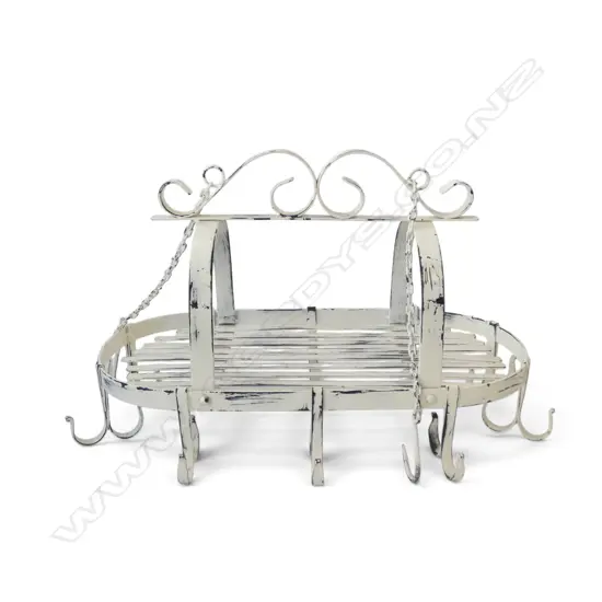 WHITE PAINTED WROUGHT IRON HANGING UTENSIL RACK W.620mm