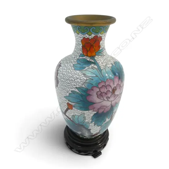 CLOISONNE VASE on wooden stand H.180mm