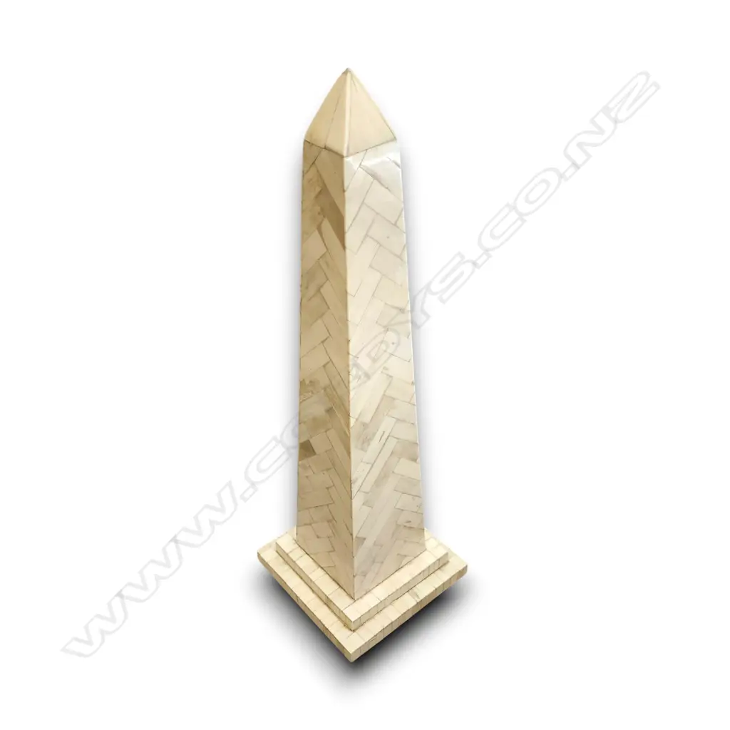 OFF WHITE BONE TESSELLATED DECORATIVE OBELISK 520mm H Image 1++