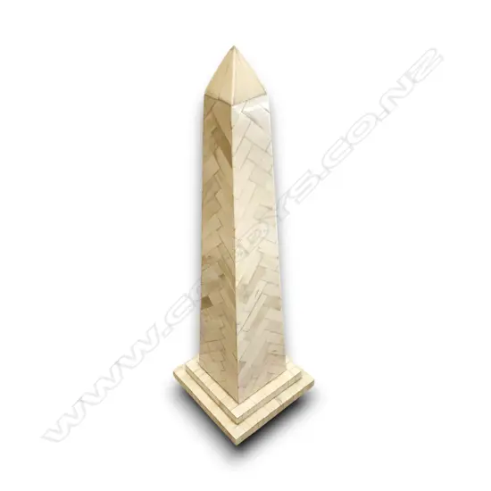 OFF WHITE BONE TESSELLATED DECORATIVE OBELISK 520mm H