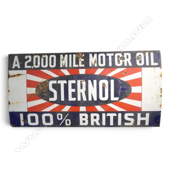 LG VINTAGE ENAMEL SIGN 'A 2,000 MILE MOTOR OIL / STERNOL / 100% BRITISH' 915x1830mm 