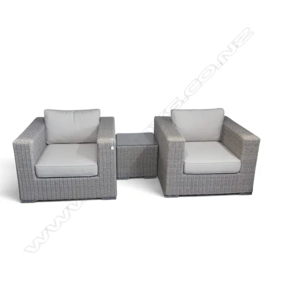 PR LG CANE OUTDOOR ARMCHAIRS w. FOOTSTOOL & cushions 980x950x680mm