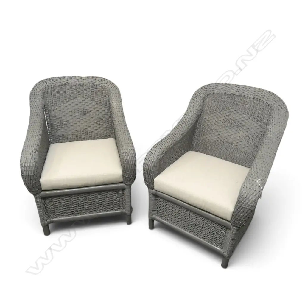 PR GREY PAINTED CANE OUTDOOR CHAIRS w. cushions H.1040mm Image 1++