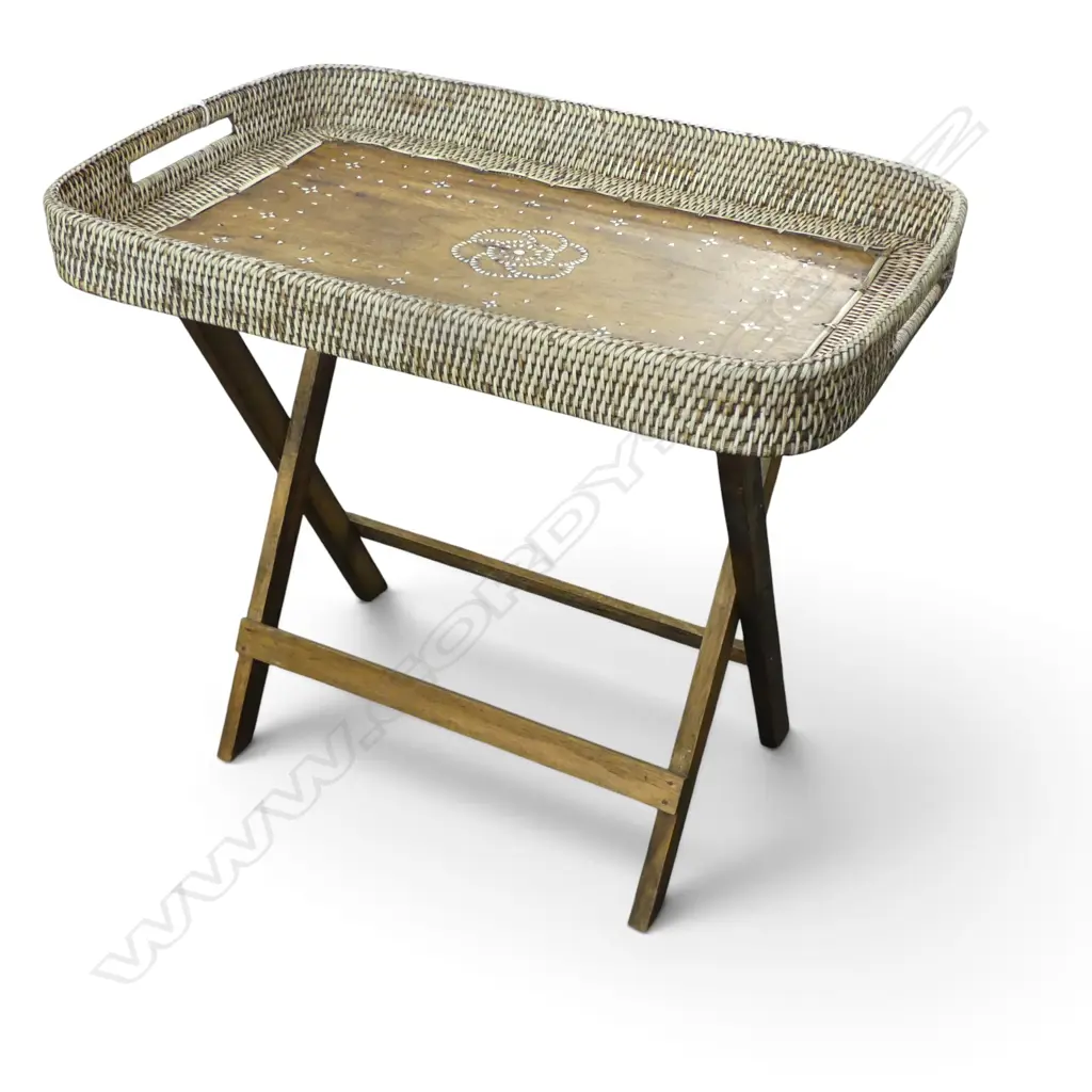 MOP INLAID WICKER TRAY TABLE 760x490x650mm Image 1++