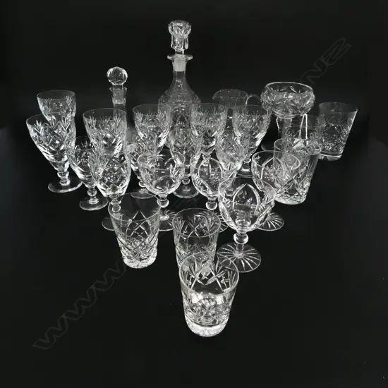 ASST. CUT CRYSTAL Incl. 6 WATERFORD STEMMED GLASSES, SMALL DECANTER etc