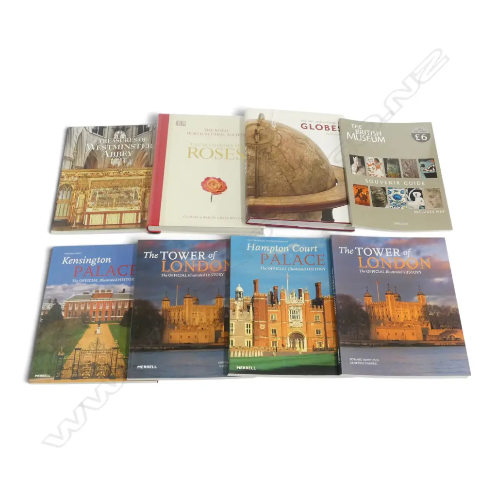 8 BOOKS; 6 ENGLISH ATTRACTIONS, GLOBES, ROSES Image 1++