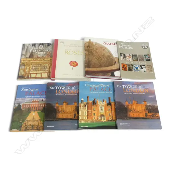 8 BOOKS; 6 ENGLISH ATTRACTIONS, GLOBES, ROSES