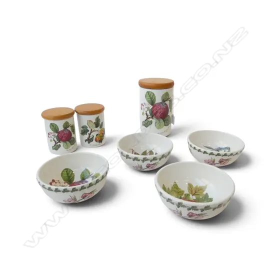 7 PCES OF PORTMEIRION 'POMONA'; 4 BOWLS & 3 STORAGE JARS