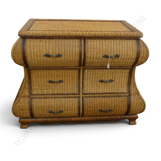 WICKER BOMBE COMMODE STYLE CHEST OF DRAWERS 1220x630x930mm