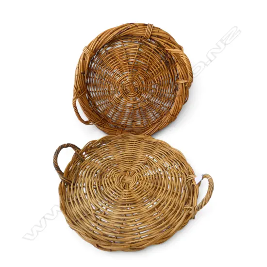 2 WOVEN CANE TRAYS Dia.460mm