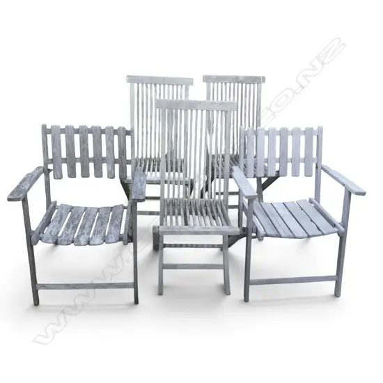5 WOODEN OUTDOOR FOLDING CHAIRS