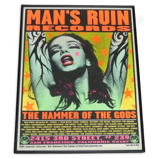 FRAMED POSTER 'MAN'S RUIN RECORDS: THE HAMMER OF THE GODS' SIGNED, 182/500 725x560mm