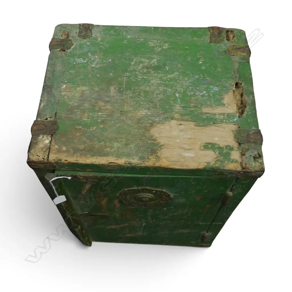 VINTAGE GREEN PAINTED WOODEN SAFE 440x340x610mm Image 1++