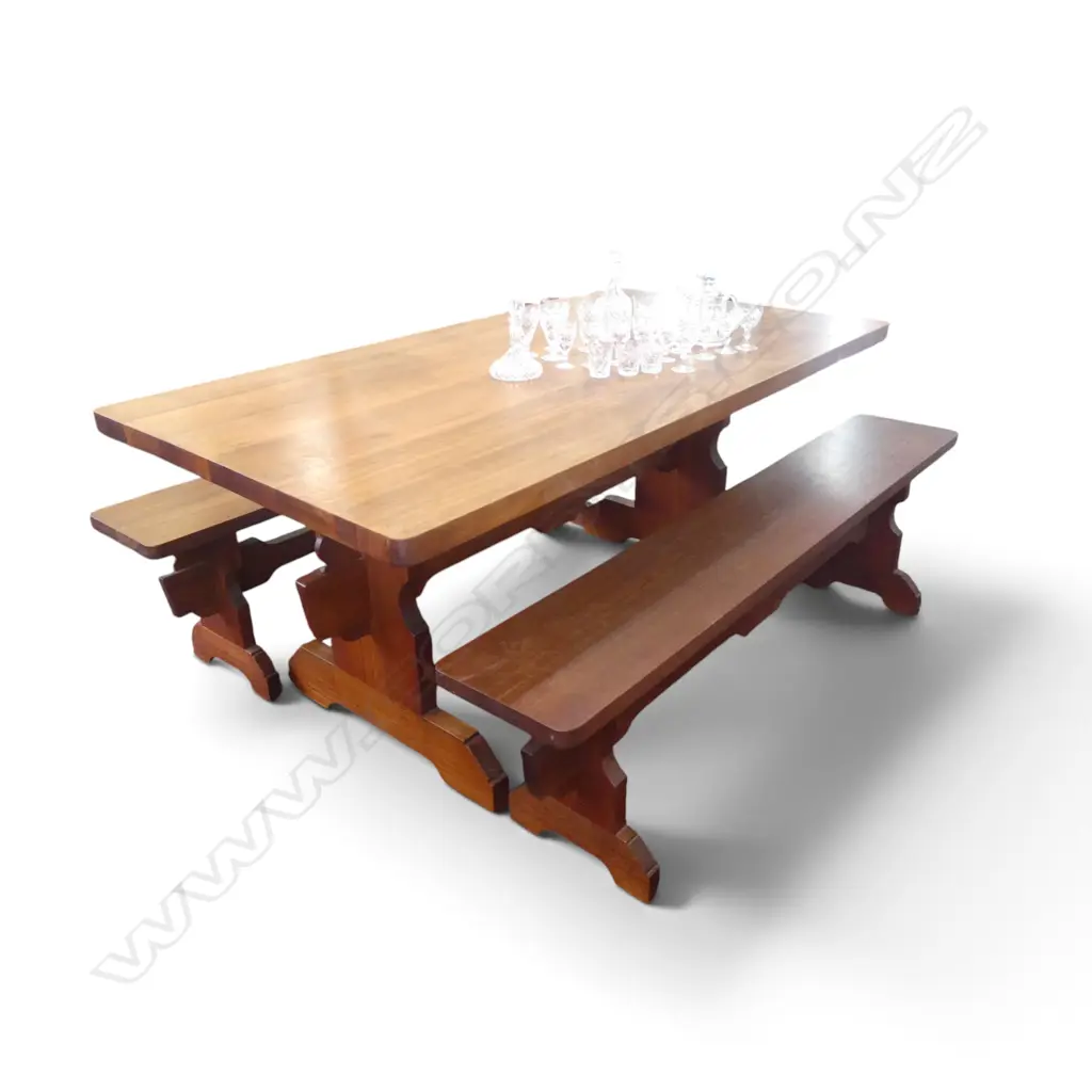 QUALITY JARRAH WOOD TABLE & 2 BENCHES hand-crafted in Warkworth over 20 years ago 1750x950x765mm Image 1++