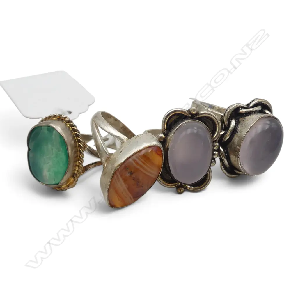 4 SEMI-PRECIOUS STONE RINGS Image 1++