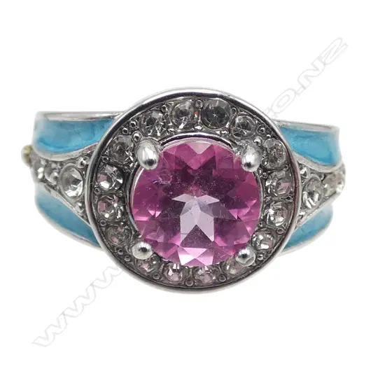 ROUND CUT PINK TOPAZ RING, SIZE O1/2, AIG REPORT