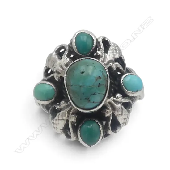 VINTAGE SILVER & MULTI TURQUOISE CLUSTER RING