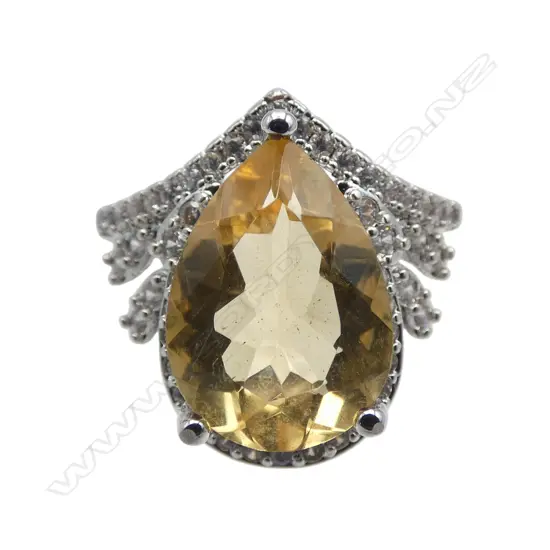PEAR CUT CITRINE RING, SIZE M1/2, AIG REPORT