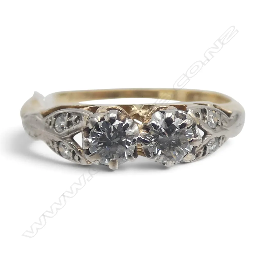 18ct 2  STONE DIAMOND  ENGAGEMENT RING, with shoulder diamonds 2.2gms size M1/2 Image 1++