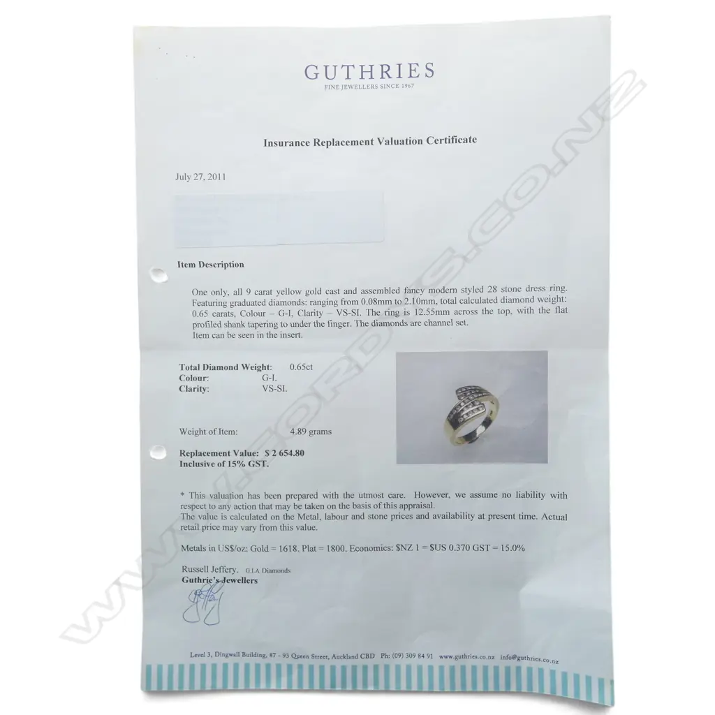 9CT CHANNEL SET DIAMOND DRESS RING 4.9gms SIZE S Image 1++