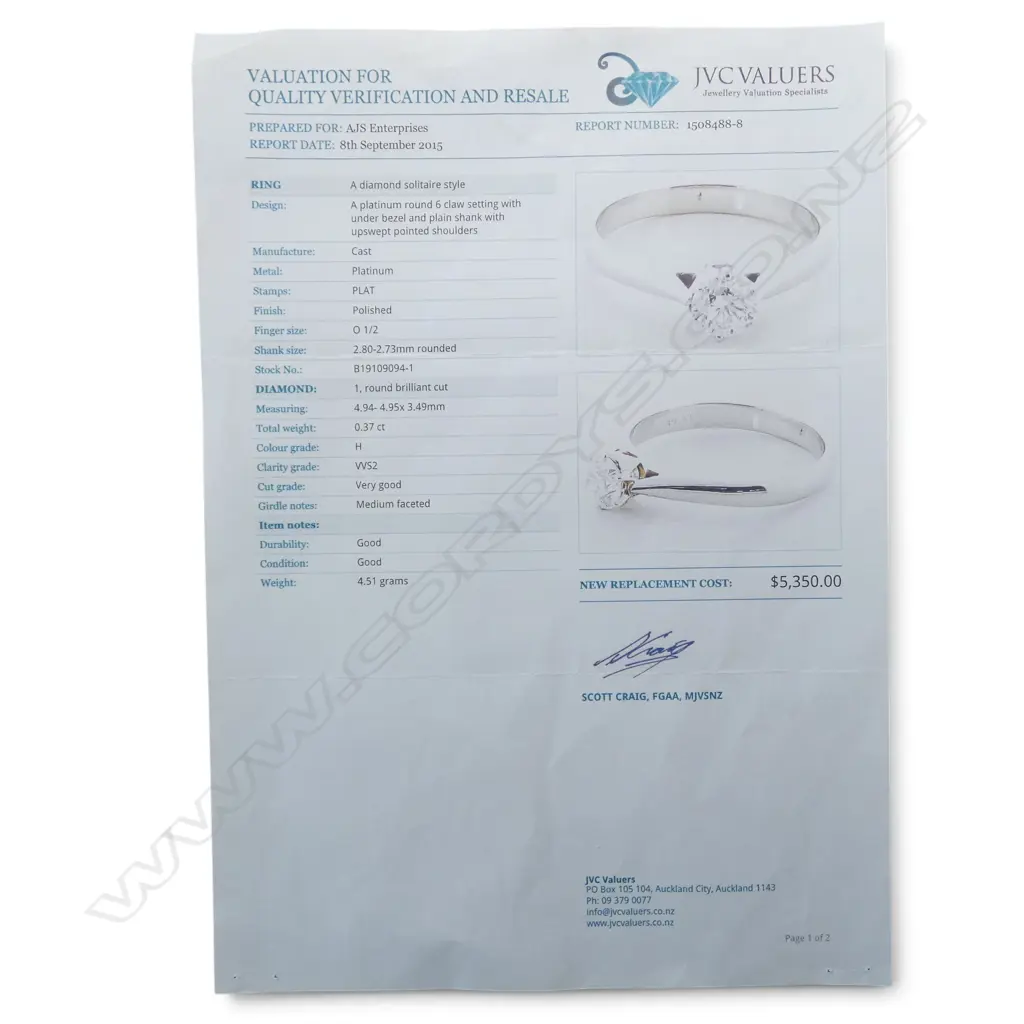 PLATINUM DIAMOND SOLITARE RING, 4.5gms SIZE O1/2 Valuation available Image 1++