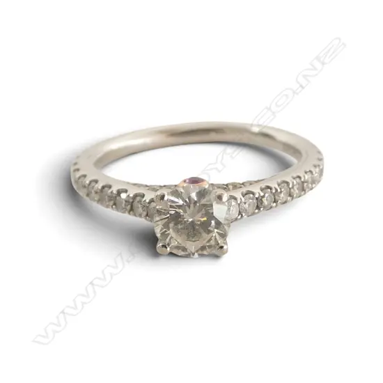 14ct W/GOLD & DIAMOND SOLITAIRE RING, R/GOLD & PINK SAPPHIRE DETAIL, 0.45ct DIAMOND, .95ct TOTAL, I+ & I1, 2.32gms