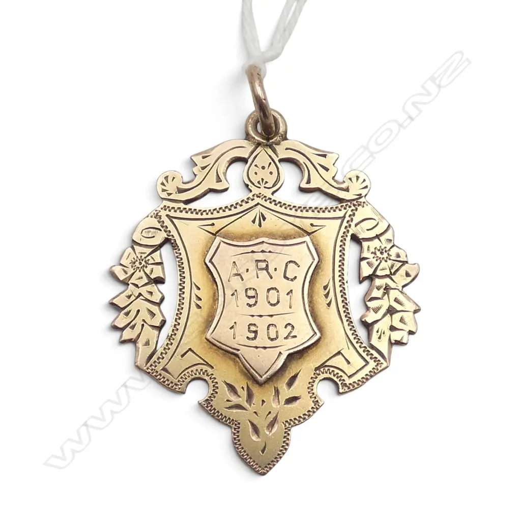 NZ COLONIAL 9ct ROSE GOLD ROWING REGATTA 1901/1902 FOB MEDALLION. 9.23gms Image 1++
